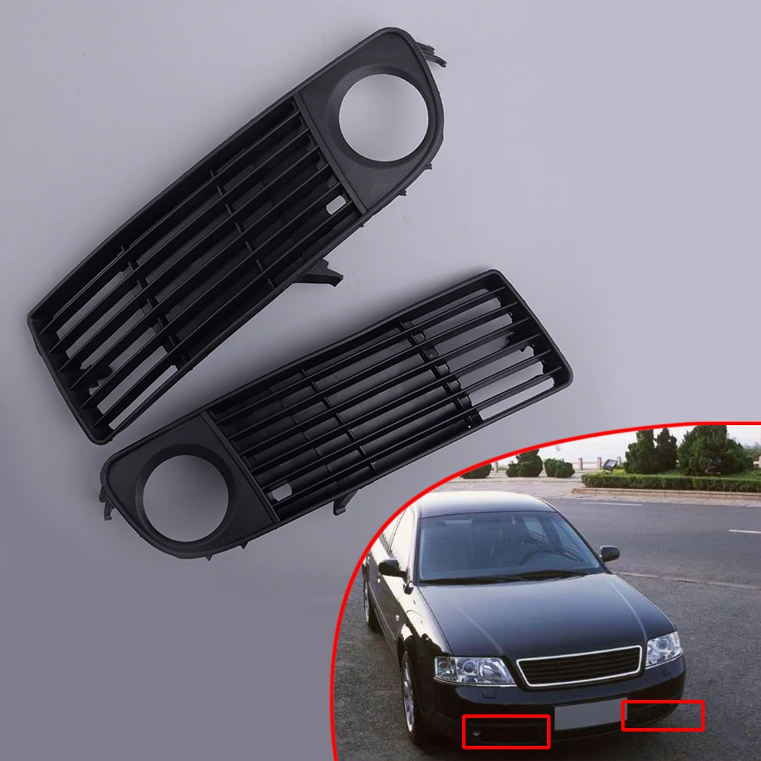 

1 Pair Car Front Bumper Fog Light Grille Cover ABS Fit for Audi A6 C5 1998 1999 2000 2001 2002 Pre-facelift 4B0807681 4B0807682