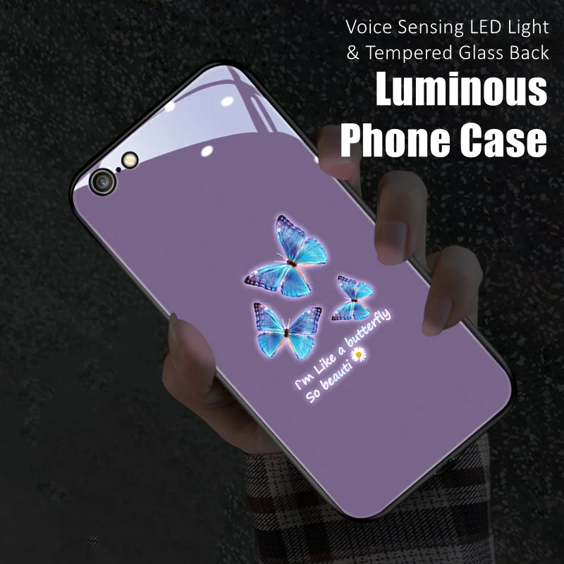 

Funny Butterfly LED Light Glowing Luminous Tempered Glass Phone Case for OnePlus 6 6T 7 7T 8 8T 9 9R 10 Ace Nord N20 N200 Pro