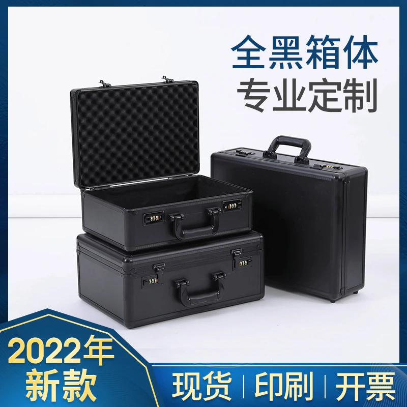 

Полностью черный ящик для инструментов из алюминиевого сплава, портативный ящик с паролем, оборудование для инструментов, твердый ящик, раз...
