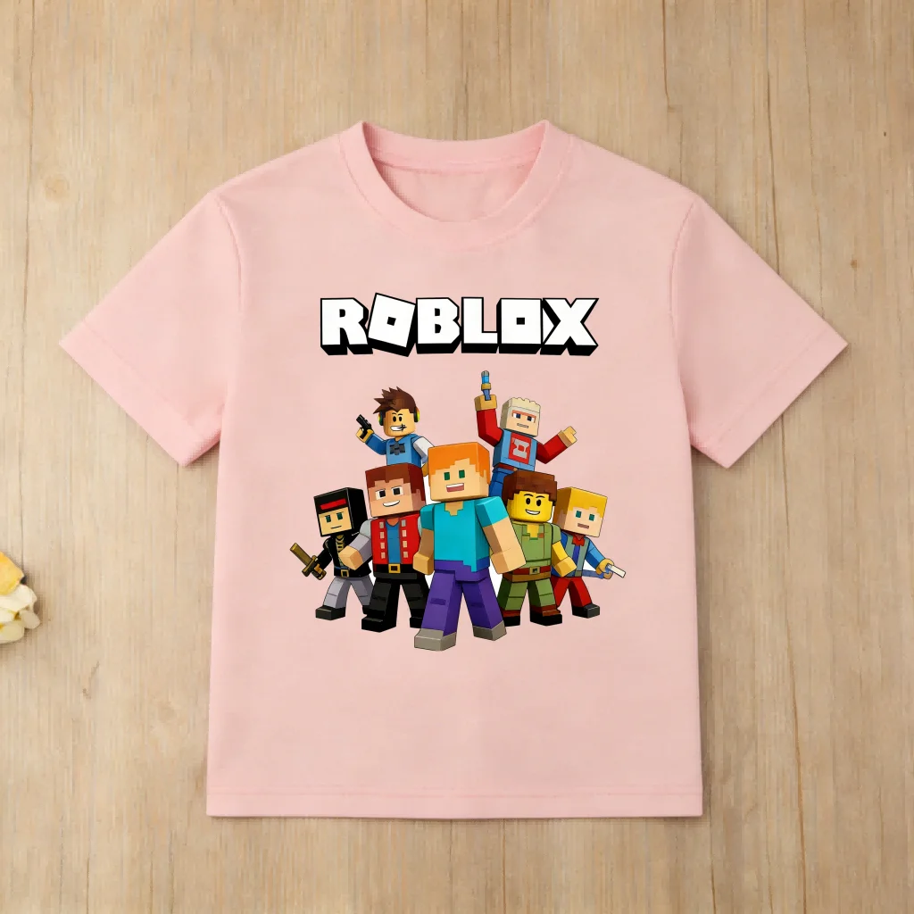 Фото Хлопковая футболка с принтом персонажей мультфильмов Roblox для мальчиков, детские топы с короткими рукавами, мягкая детская футболка, футболка с изображением игры Roblox №2
