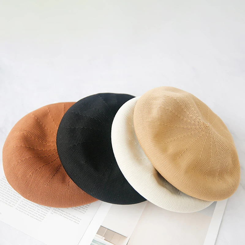 Berets Cotton Hemp Breathable Permeability Knitting Beret Hat For Women summer Retro Fashion Painter Cap Ladies Hats