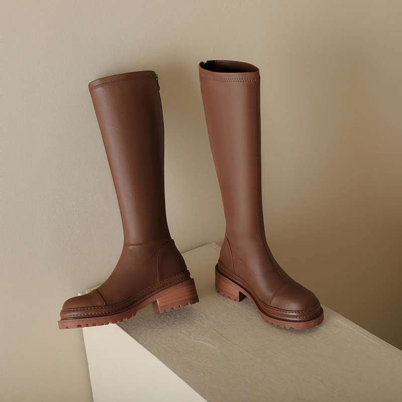 

2022 new autumn and winter Women knee-high boots Natural leather 22-25cm cowhide upper Knight boots elastic skinny boots
