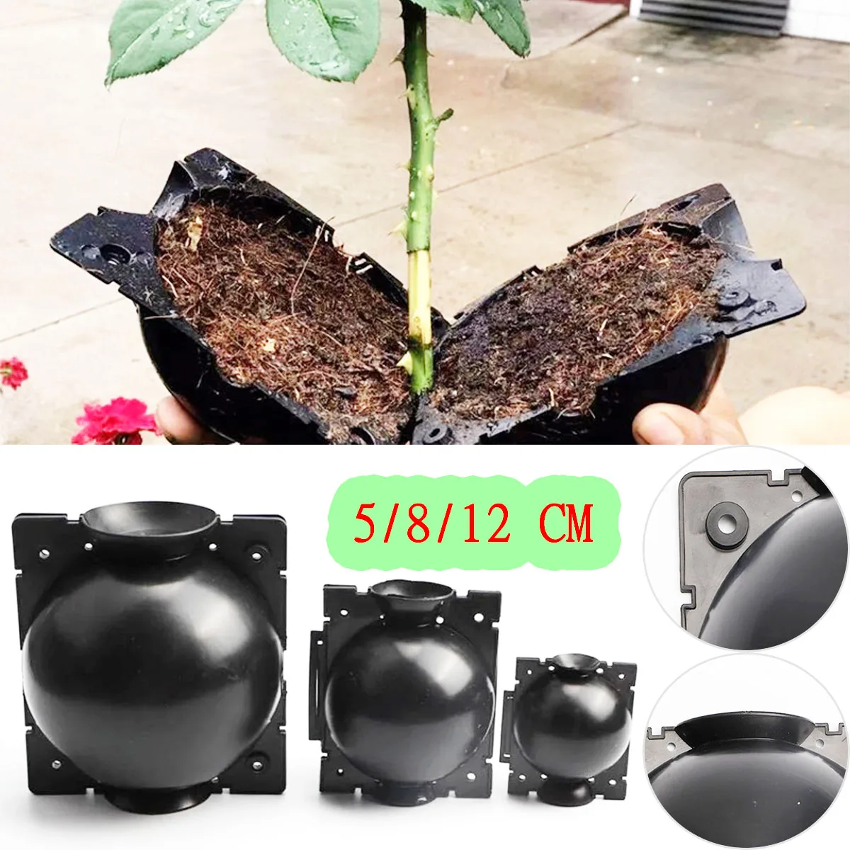 

5/8/12CM Plant Rooting Device High-Pressure Propagation Root Ball Black Growing Box for Grafting Home Garden Supplies 1/5PCS