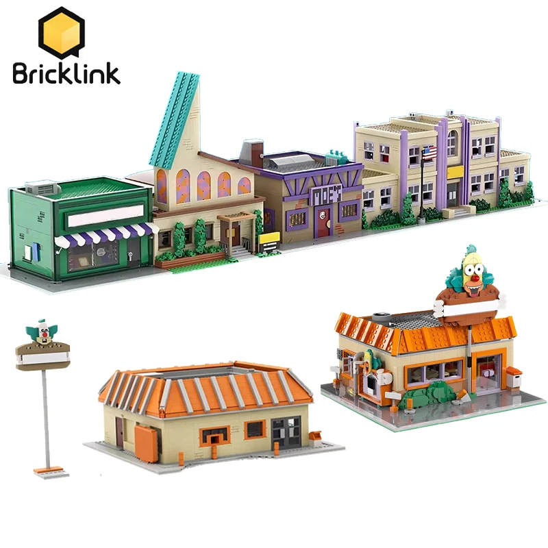 Фото Конструктор Bricklink Ideas City: Дом Симпсонов, Красти Бургер, Церковь Спрингфилд, Начальная школа — Архитектурные наборы, строительные блоки, игрушки №1