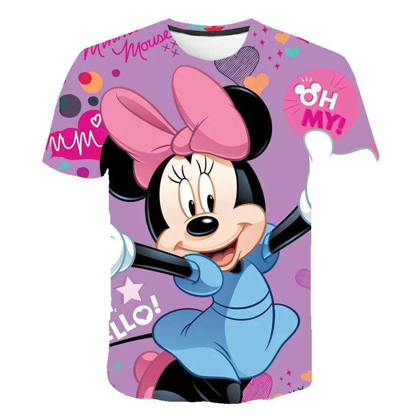 

Girls T-shirt Disney Anime Mickey Minnie Mouse Lovely Cartoon Short Sleeve Top Kids Clothing Children Clothes Girls Streetwear