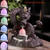 7 color change incense burner handmade ceramic dragon backflow incense burner creative smoke waterfall incense holder censer