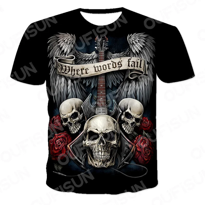 

Skull Print Men's T Shirt 3D Rock Clothing Skeleton Retro T Shirt Top Summer Casual O Neck Oversized Men Clothes T Shirt 6XL