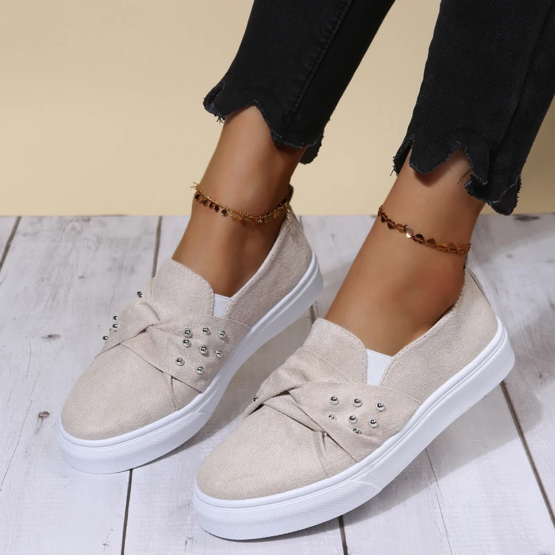 

Кроссовки женские в горошек, Повседневная модная холщовая обувь на плоской подошве, без застежки, на молнии, для пляжа, прогулок, летние