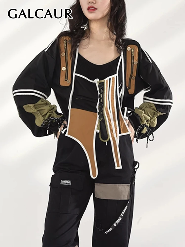 

Куртка GALCAUR Женская Асимметричная, однобортная, винтажная, с квадратным вырезом и длинным рукавом, пальто с кулиской в стиле пэчворк