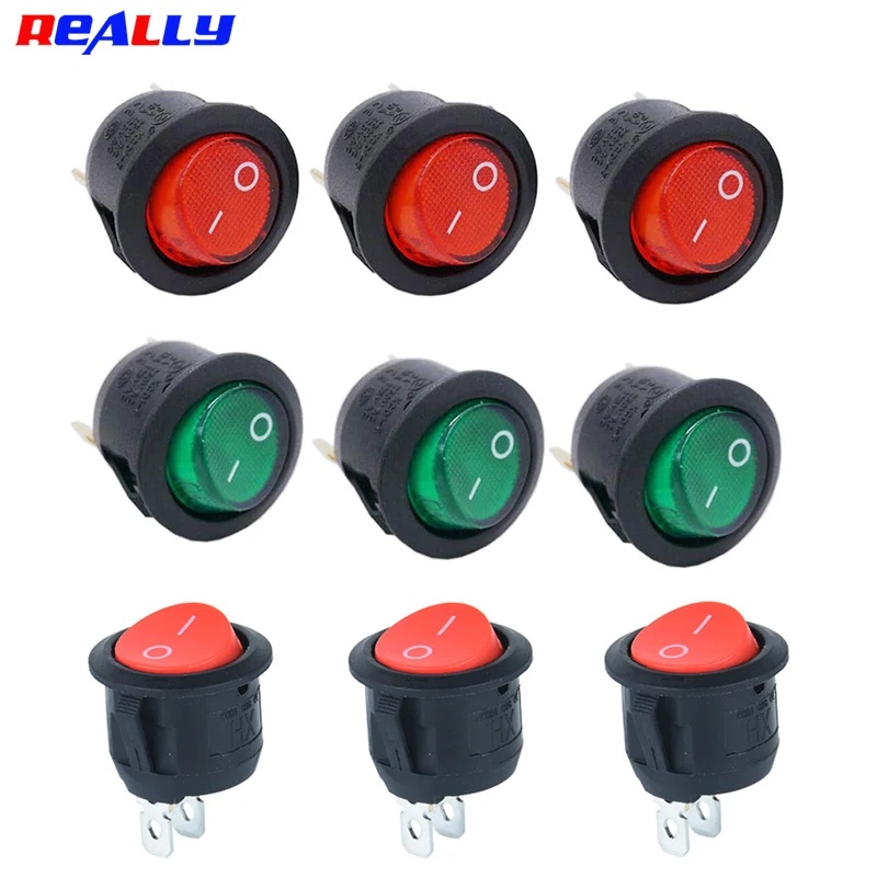 Действительно 5 шт. AC 6A 125V 10A 250V SPST 3 контакта 2 Позиции ВКЛ./ВЫКЛ. Красный и зеленый 220V свет фонарь фотолодка клавишный переключатель