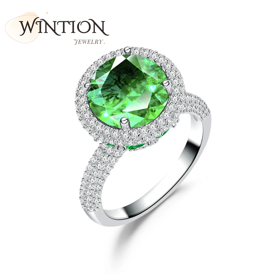 

WINTION High Carbon Emerald Rings New 925 Sterling Silver Gemstone Diamond Ring Luxury High-end Wedding Jewelry