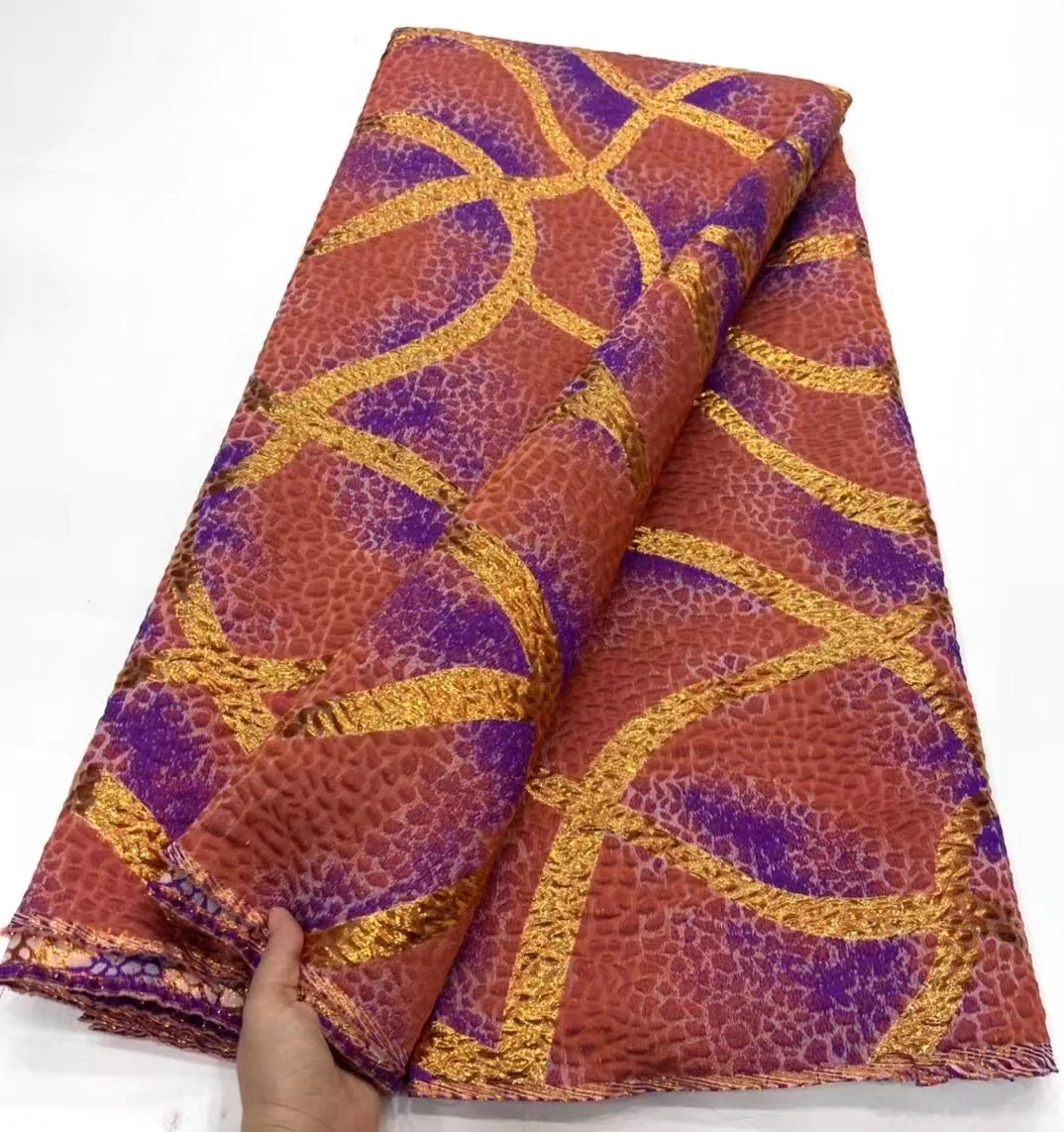 

2023 New African Brocade Fabric Damask Jacquard Material Nigerian Gilding Lace Floral Cloth Brocade Tissu 5Yard For Dress