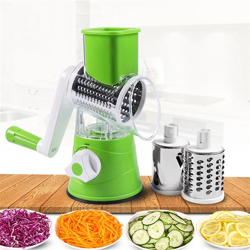 

Manual Vegetable Cutter Slicer Grater Roller Shredder Vegetable Fruit Chopper Multifunction 3 in 1 Round Cutter Spiralizer Tools