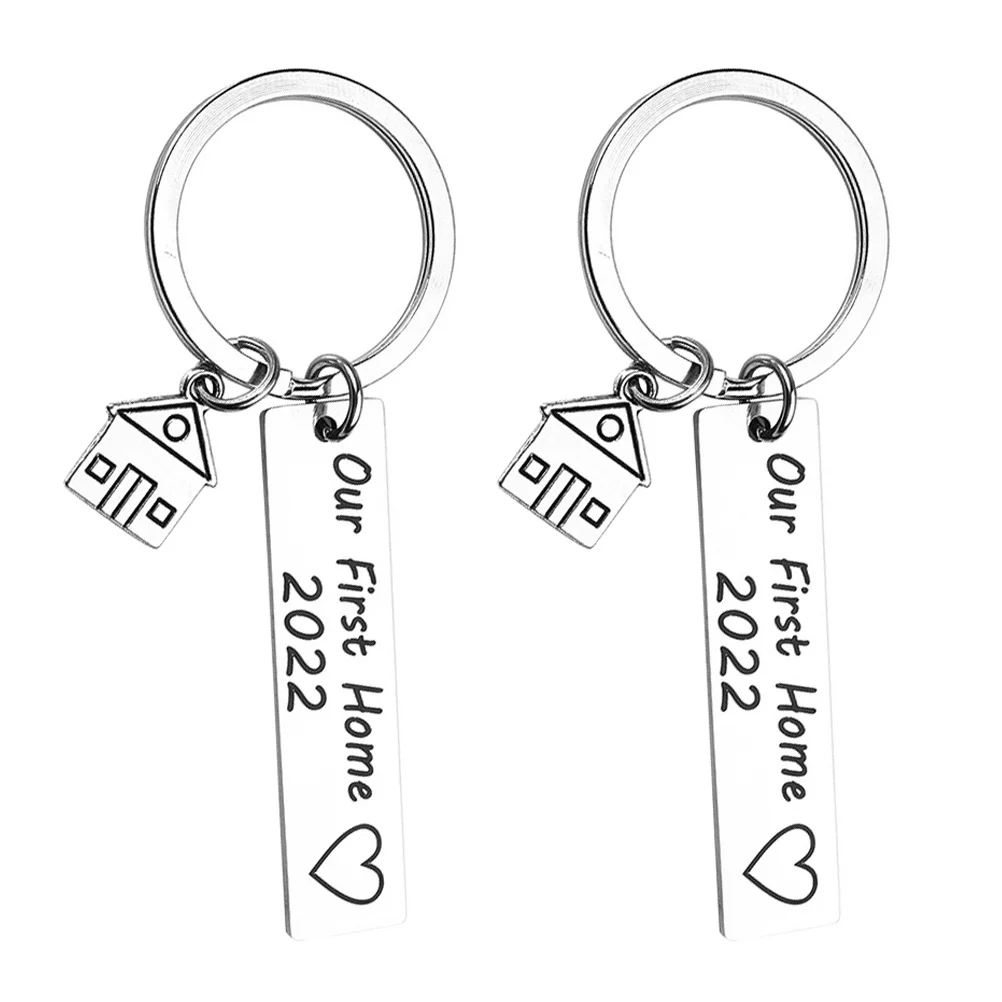 

2 Pcs Creative Keyrings Housewarming Keychains Stainless Steel Key Ring Pendants