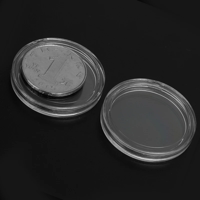 

100 шт., 26 мм, прозрачный круглый пластиковый контейнер для монет, контейнер для хранения, контейнер для монет, контейнер для капсул, контейнер для хранения