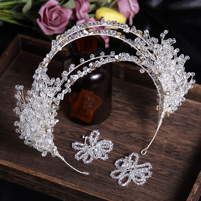 

1Set Handmade Bride Jewelry Shiny Crystal Hair Clip and Earring Beautiful Women good-looking Newly