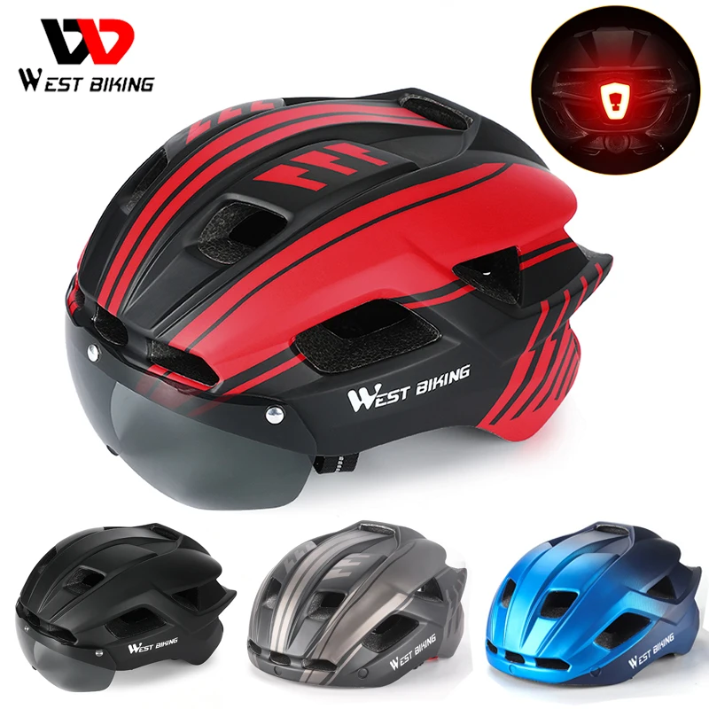 

WEST BIKING с задними фарами, велосипедный шлем, скутер, шлем для горного и дорожного велосипеда, мужские и женские мужские солнцезащитные очки, з...