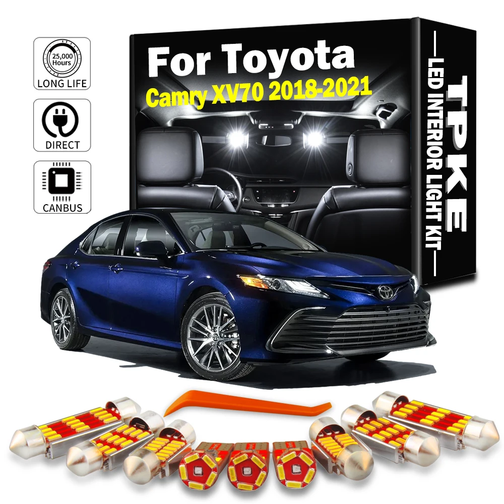 8 sztuki lampy LED TPKE Zestaw oświetlenia wnętrza mapy do Toyoty Camry XV70 2018 2019 2020 2021 Żarówka lusterka w drzwiach bagażnika