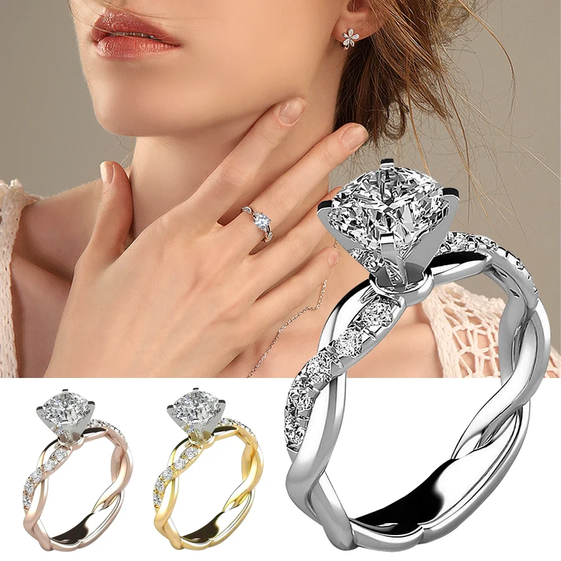 

New Fashion Wedding Finger Rings For Women Cubic Zircon Diamond Ring Promise Engagement Bands Female Luxury Jewelry Party Gifts