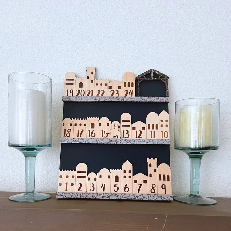Деревянный адвент-календарь на Рождение Иисуса 24-дневный календарь обратного