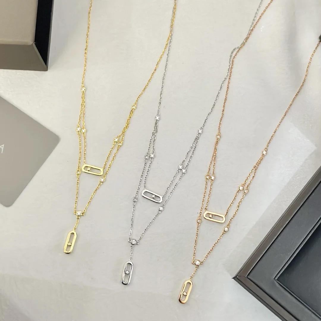 

100% 925 Sterling Silver Women's Fashion Move Uno Diamond Inlaid Mobile Necklace Luxury Fine Jewelry Beautiful Gift For Women