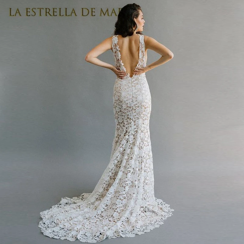 

Женское свадебное платье с юбкой-годе, кружевное сексуальное платье в стиле бохо с v-образным вырезом, элегантное современное платье невест...