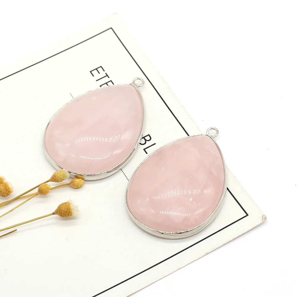 

Natural Stone Pendants Waterdrop Shape Rose Quartz Stone Charms Pink Crystal Stone for Jewelry Making Women Gift Accessories