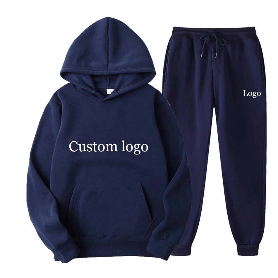 Custom Logo DIY Hoodie Sets Men High Quality Cotton Hoodies Brand Pants Casual Jogger Suit Tracksuit Pullover Sweatshirt Woman