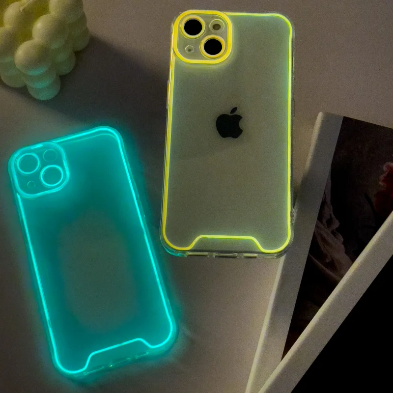 

iPhone 14 Pro Case 13 Pro Max Night Light Luminous Silicone Soft Back Luxury Case All-inclusive Transparent TPU Fashion Cover