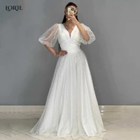 lorie tulle mono formal prom dresses v neck dubai puff sleeves evening party gowns a line shiny arabia princess celebrity dress