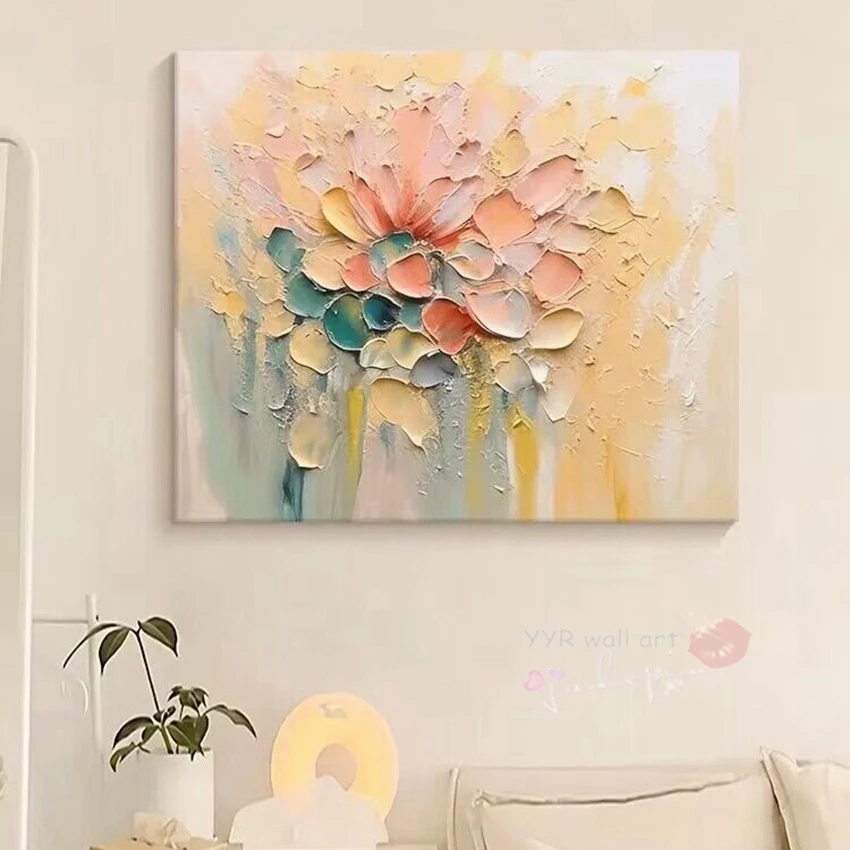 

Elegant Nordic Modern Pink Bouquet Handmade Oil Painting For Home Decoration For Bedroom Dining Room Living Room Sofa Mural