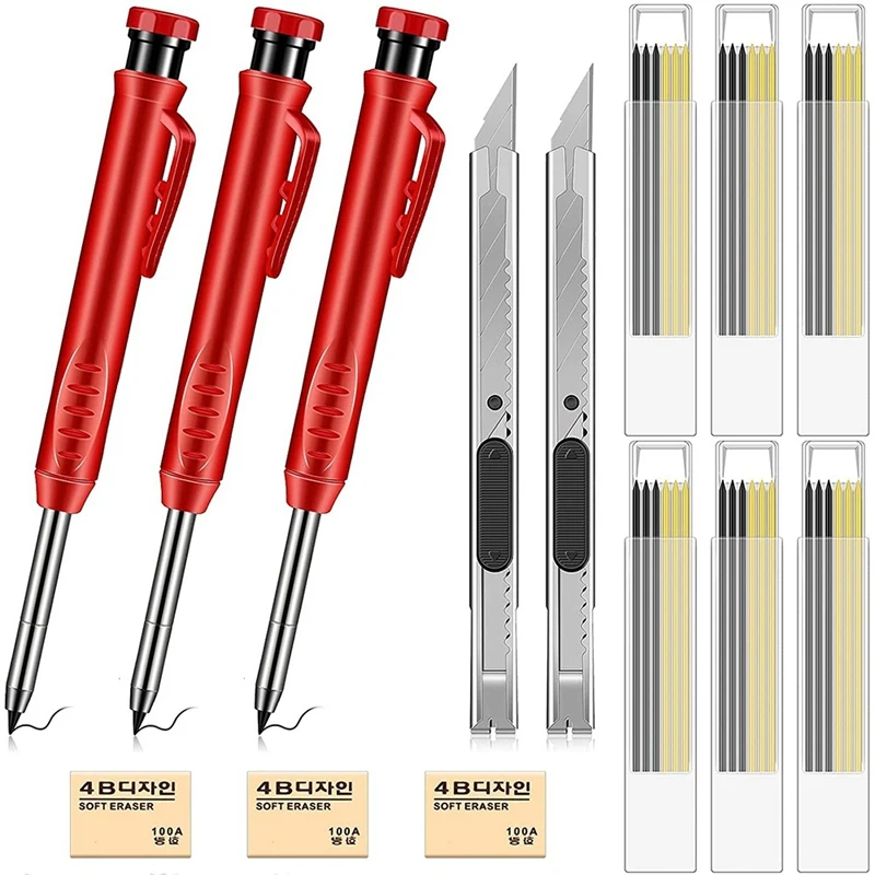 

44 Pieces Solid Carpenter Pencils Set, With 36 Refills 2 Utility Knife Pencil Sharpener For Woodworking Architects