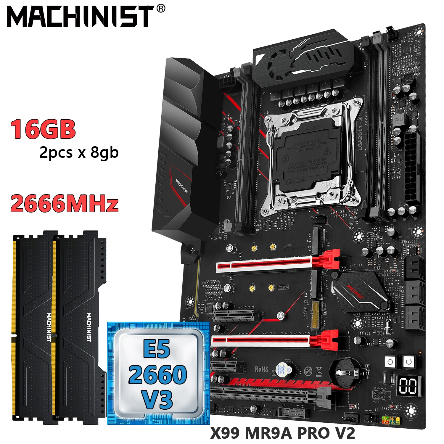 Machinist X99 Motherboard combo with Intel Xeon E5 2660 V3  CPU and DDR4 16GB RAM Memory LGA 2011-3 Set Kit ATX X99 MR9A Pro V2