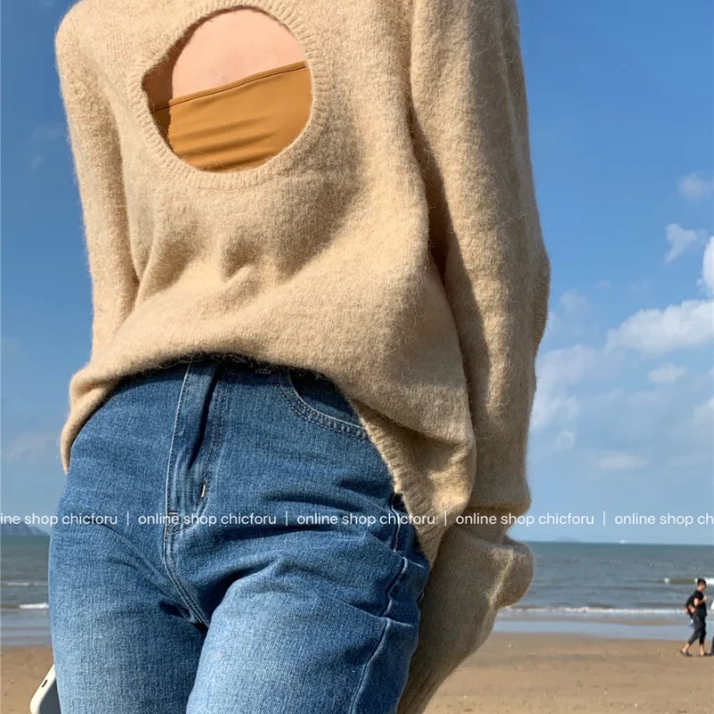 Женский пуловер Harajpoo серая трикотажная одежда с вырезами в японском стиле