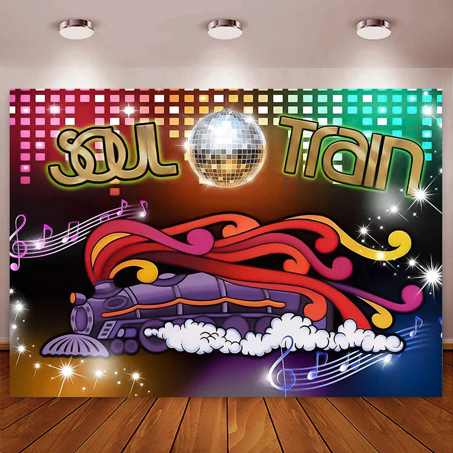 

70's and 80's Soul Train Theme Photography Backdrop Disco Dancing Prom Party Neon Glow Background Banner Photo Booth Wall Decor