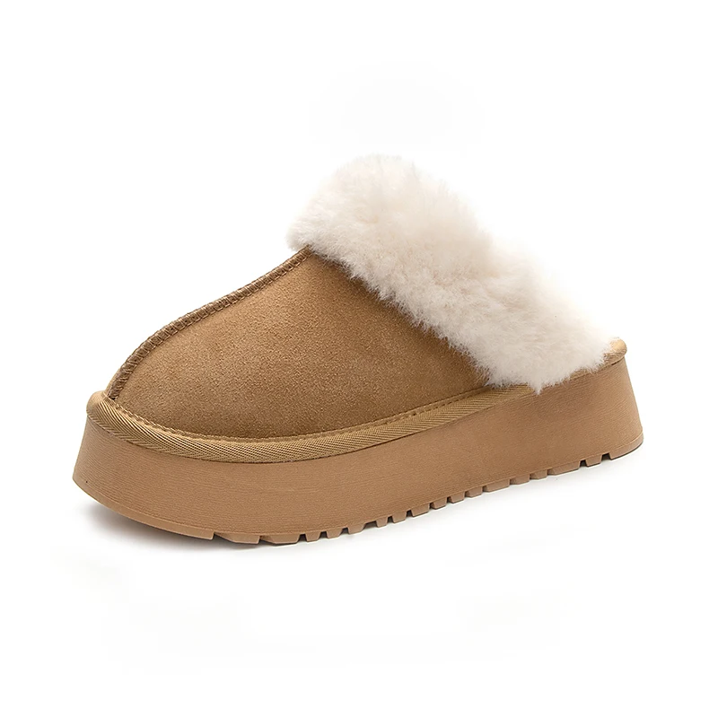 

Chic Elegant Fluffy Slippers Women Heels Winter Plush Luxury Designer Shoes Ladies Flats 2023 Fashion Chunky Platform Fur Slides