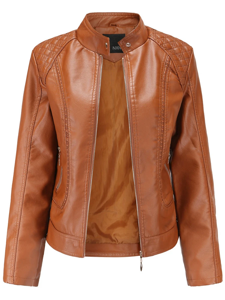 New 2020 spring and autumn women's Leather Jacket Women's temperament large stand collar PU leather women's Leather Jacket