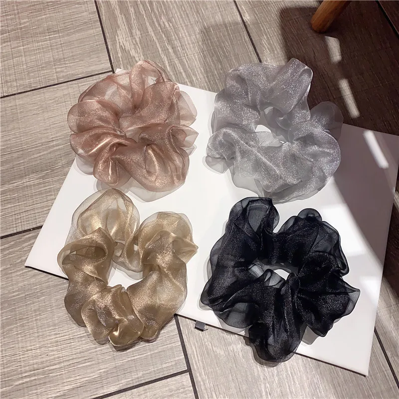 New Organza Scrunchies Giant Large Intestine Circle Oversized Mesh Scrunchies Girl Hairband Hair Ties Ponytail Holder Headwear