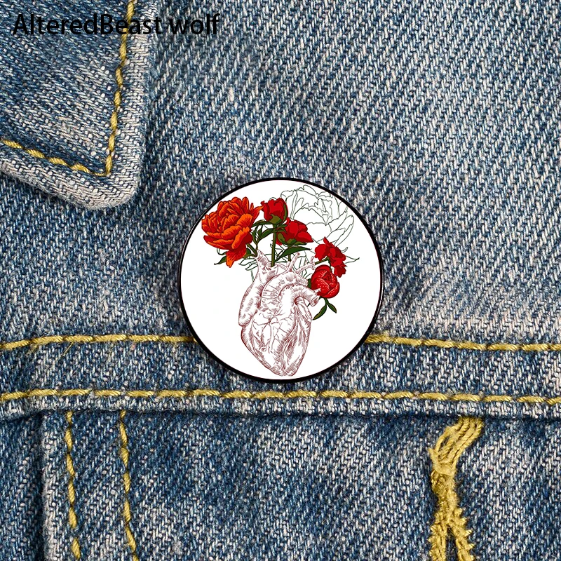 

Drawing Human heart with flowers Pin Custom Funny Brooches Shirt Lapel Bag Cute Badge Cartoon enamel pins for Lover Girl Friends