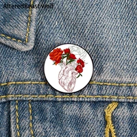drawing human heart with flowers pin custom funny brooches shirt lapel bag cute badge cartoon enamel pins for lover girl friends