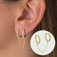 tiande silver color gold plated hoop earrings for women piercing zircon chain tassel handcuff earrings 2022 jewelry wholesale