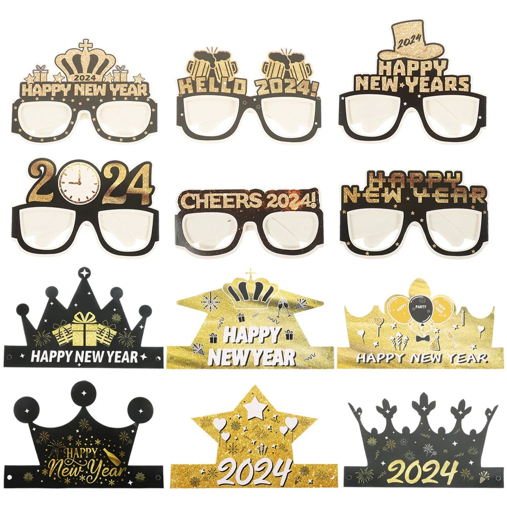 

Accessories 2024 Happy New Year Decors Performance Props Party Paper Hats Eyeglasses Cone Eve Favors Interesting Conical Caps