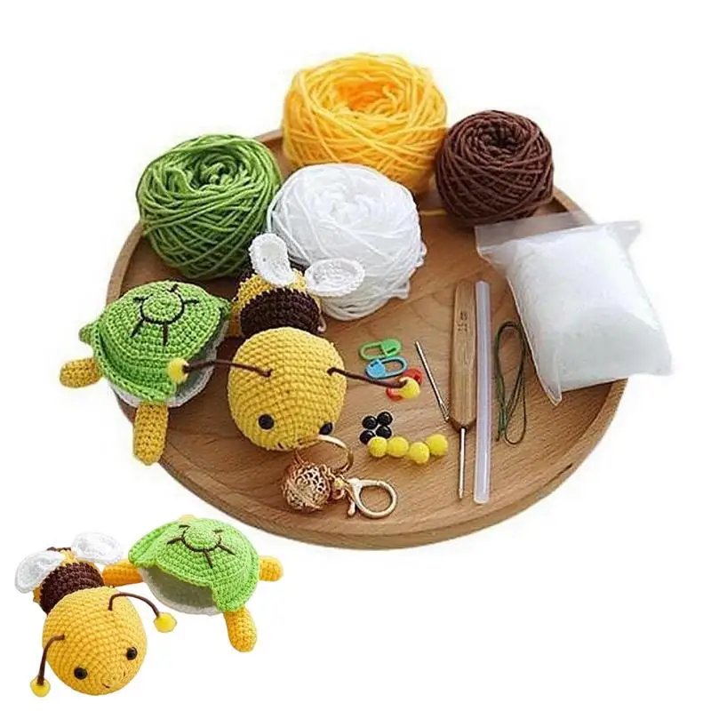 

Crochet Kit All-in-One Learn To Crochet Bee And Turtle Animal Keychain Set For Adult Starters Kids Includes Enough Yarns Hook Ke