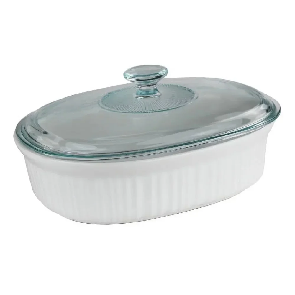 

French White 2.5 Quart Oval Baking Dish with Glass Lid