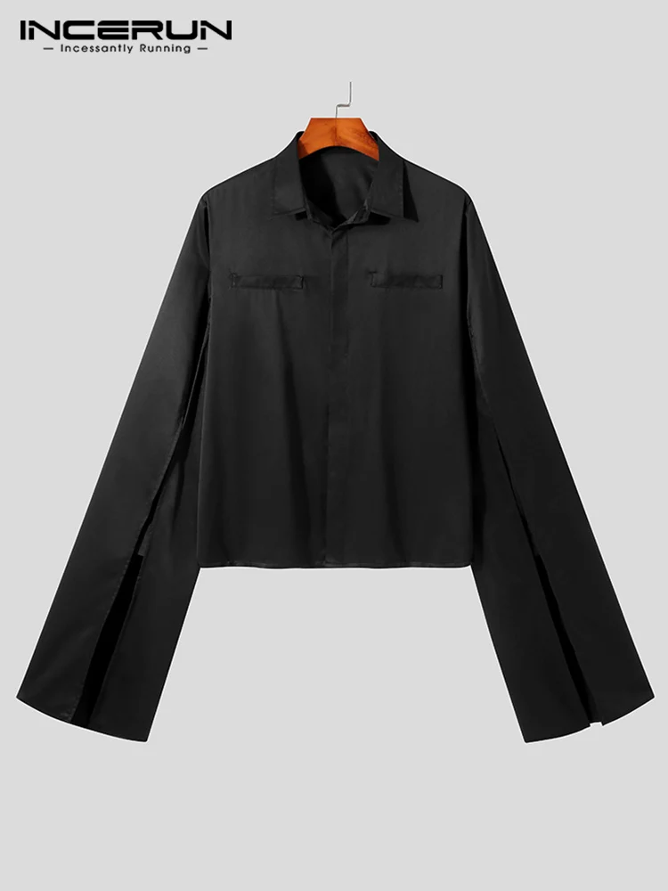 INCERUN Tops 2023 American Men's Solid Color Blouse Loose Comeforable Casual Streetwear Flared Long-sleeved Fashion Shirts S-5XL