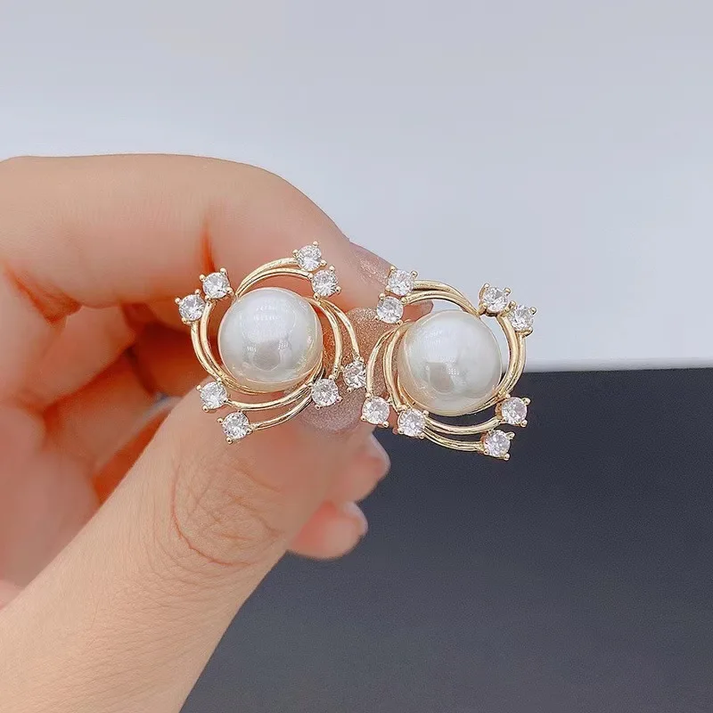 

Imitation Pearl Earring for Women Gold Color Round Stud Earrings Christmas gift Irregular Design Unusual Earrings