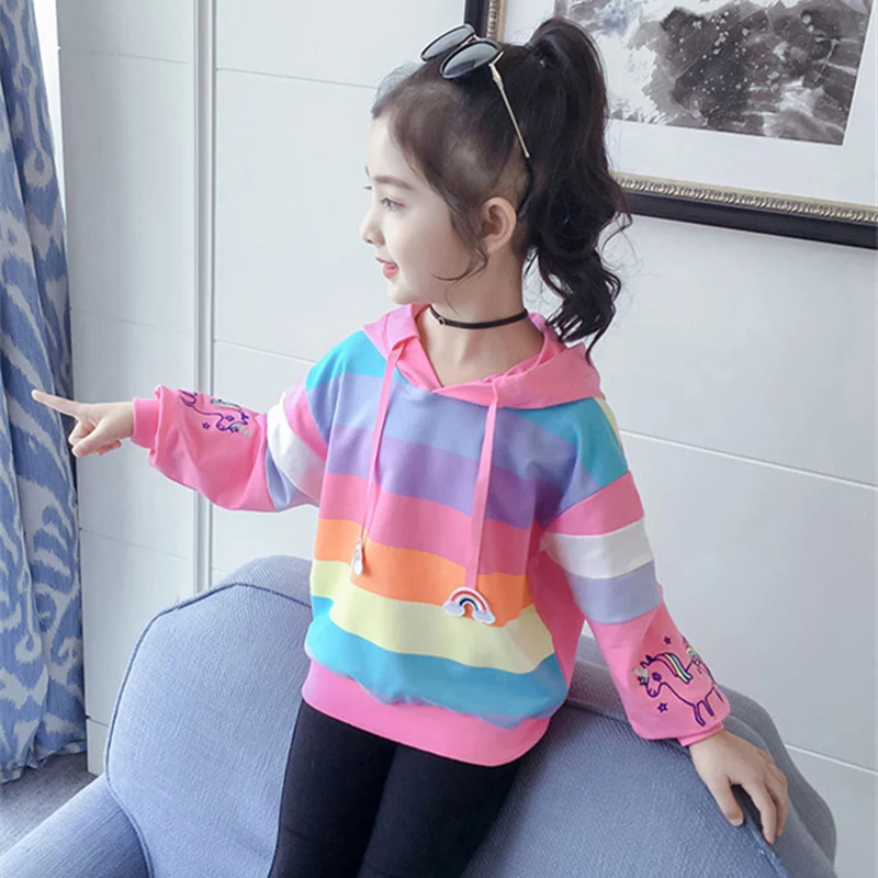 Girls' Hoodies Sweatshirts Jacket 2022 Rainbow Spring Autumn Top Thicken Pullover Fleece Tops Cotton Toddler Pullover Baby's Kid