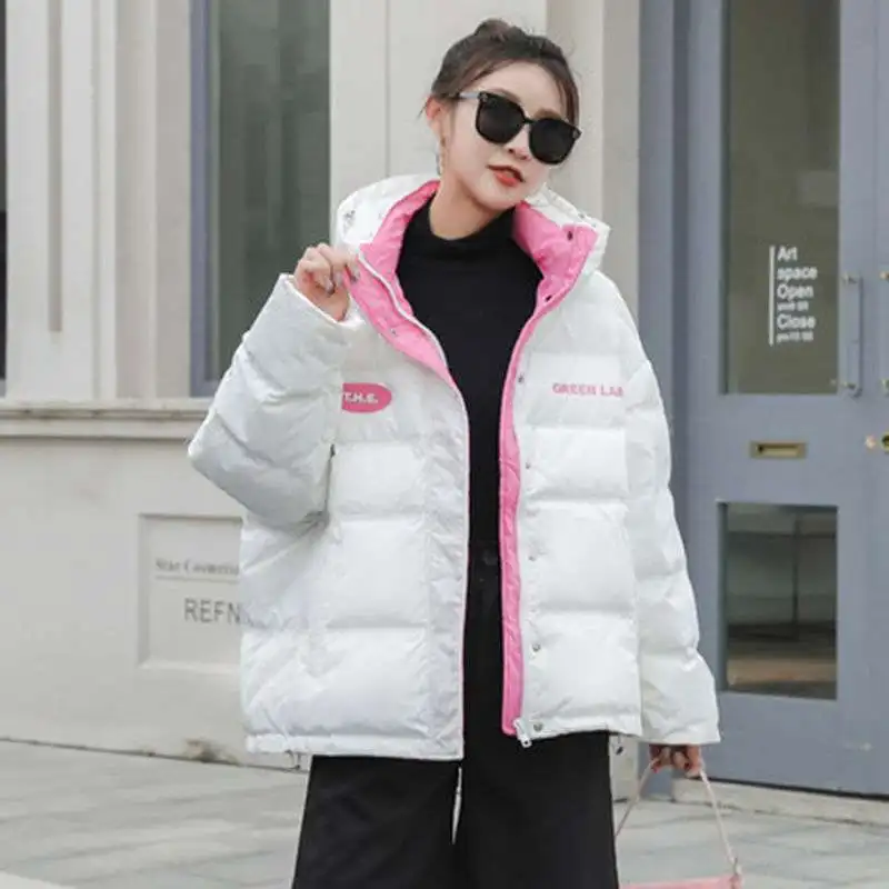 White Duck Down Coats Loose Letters Print Warm Parkas Casual Winter Down Jackets Stand Collar Thick Teen Girl Female New Women enlarge