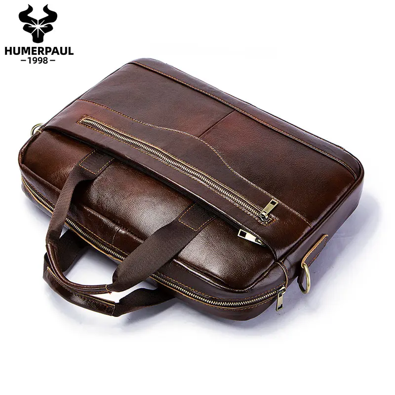 HUMERPAUL Laptop Bags for Men Genuine Leather Office Briefcase Laptop Bag Business Luxury Male Shoulder Messenger Bolsa Bag