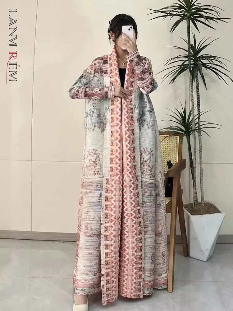 Женский свободный халат LANMREM с длинным рукавом плиссированная ветровка принтом